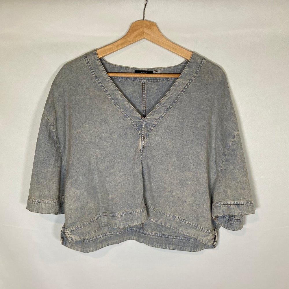 BDG Washed Light Blue Cropped V-Neck Top
